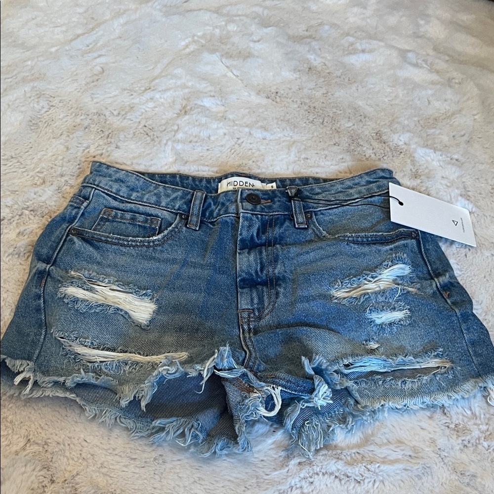 Trendy Blue Distressed Denim Shorts